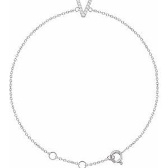 Kazi Luxury 14K White Gold .05 CTW Natural Diamond Initial V 6-7